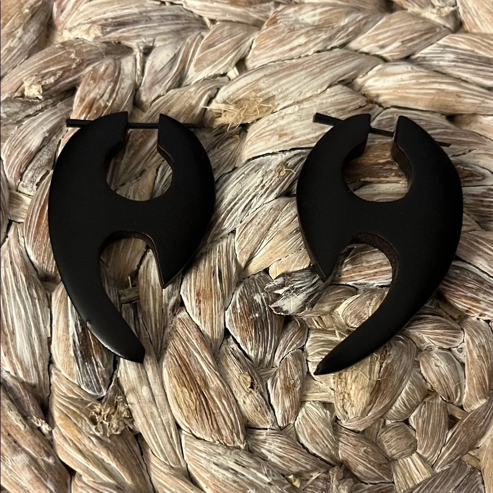 Black Tribal Faux‎ Gauge Hoop Earrings